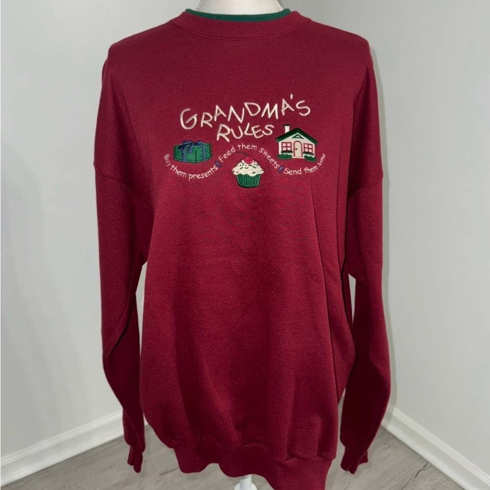 Grandma’s Rules Embroidered‎ Sweatshirt Cranberry Red Adult XL Vintage Style